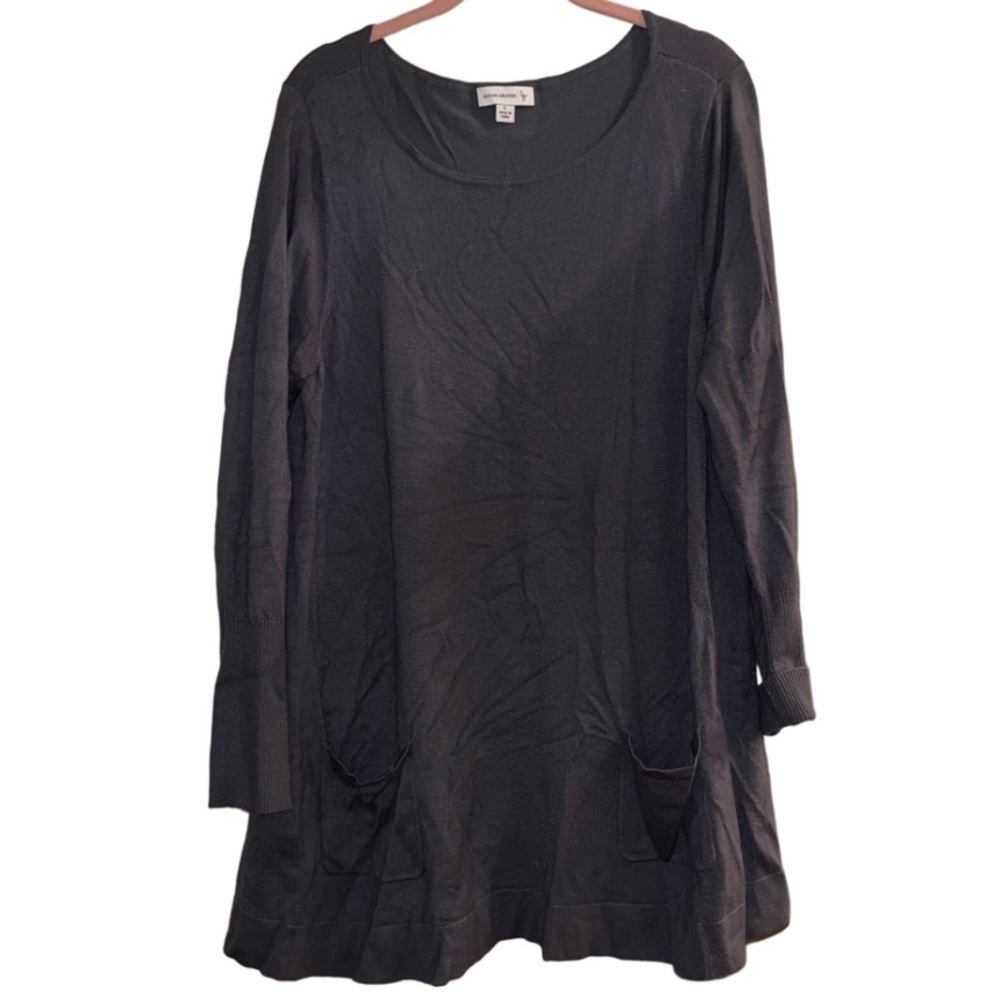 Susan Graver Gray Long Sleeve Crew Neck Sweater With Pockets L